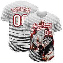 Load image into Gallery viewer, Custom White Red 3D Pattern Design Animal Wolf Authentic Baseball Jersey
