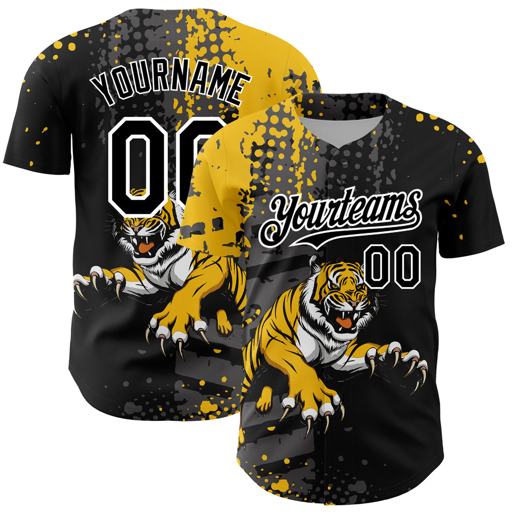 2024 Cheap Custom Black Yellow White 3D Pattern Design Animal Tiger Authentic Baseball Jersey Free Shipping CustomJerseysPro