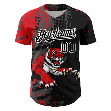 Custom Black Red-White 3D Pattern Design Animal Tiger Authentic Baseball Jersey