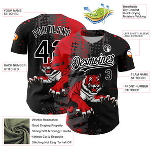 Custom Black Red-White 3D Pattern Design Animal Tiger Authentic Baseball Jersey