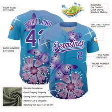 Загрузить изображение в средство просмотра галереи, Custom Light Blue Purple-White 3D Pattern Design Animal Butterfly And Flower Authentic Baseball Jersey
