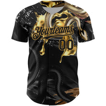 Загрузить изображение в средство просмотра галереи, Custom Black Old Gold 3D Pattern Design Animal Snake Authentic Baseball Jersey
