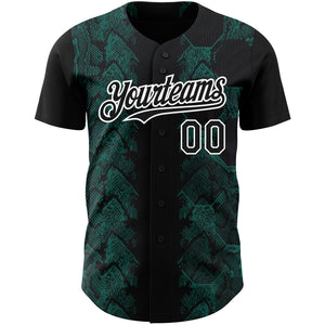 Custom Black Midnight Green-White 3D Pattern Design Animal Snake Authentic Baseball Jersey