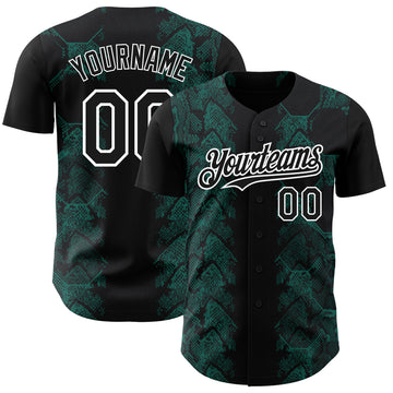 Custom Black Midnight Green-White 3D Pattern Design Animal Snake Authentic Baseball Jersey