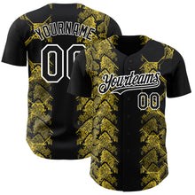 Charger l&#39;image dans la galerie, Custom Black Yellow-White 3D Pattern Design Animal Snake Authentic Baseball Jersey
