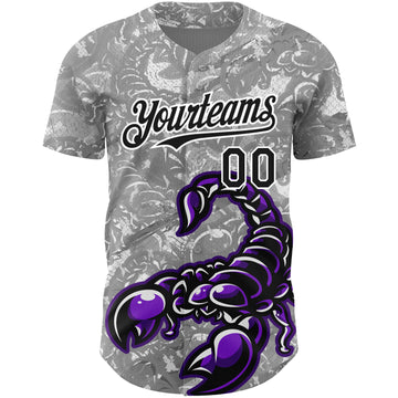 Custom Gray Black-White 3D Pattern Design Animal Scorpion Authentic Baseball Jersey