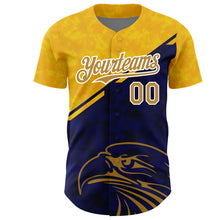 Charger l&#39;image dans la galerie, Custom Yellow Old Gold-Navy 3D Pattern Design Animal Eagle Authentic Baseball Jersey
