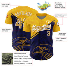 Charger l&#39;image dans la galerie, Custom Yellow Old Gold-Navy 3D Pattern Design Animal Eagle Authentic Baseball Jersey
