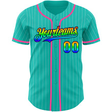 Charger l&#39;image dans la galerie, Custom Aqua White Pinstripe Rainbow Navy-Pink 3D Authentic Baseball Jersey
