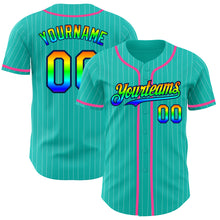 Charger l&#39;image dans la galerie, Custom Aqua White Pinstripe Rainbow Navy-Pink 3D Authentic Baseball Jersey
