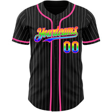 Charger l&#39;image dans la galerie, Custom Black White Pinstripe Rainbow-Pink 3D Authentic Baseball Jersey
