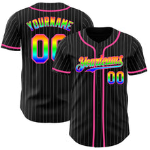 Charger l&#39;image dans la galerie, Custom Black White Pinstripe Rainbow-Pink 3D Authentic Baseball Jersey
