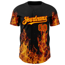 Charger l&#39;image dans la galerie, Custom Black Red-Yellow 3D Pattern Design Flame Authentic Baseball Jersey
