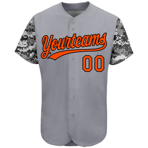 Custom Gray Orange Black-Camo 3D Pattern Design Authentic Baseball Jersey