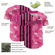 Load image into Gallery viewer, Custom Pink Black 3D Pattern Design Tropical Palm Leaves And Famingo Authentic Baseball Jersey
