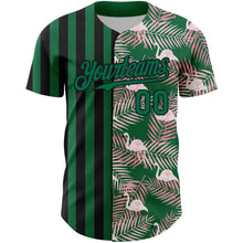 Charger l&#39;image dans la galerie, Custom Kelly Green Black 3D Pattern Design Tropical Palm Leaves And Famingo Authentic Baseball Jersey
