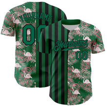 Charger l&#39;image dans la galerie, Custom Kelly Green Black 3D Pattern Design Tropical Palm Leaves And Famingo Authentic Baseball Jersey
