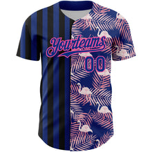 Load image into Gallery viewer, Custom Royal Pink-Black 3D Pattern Design Tropical Palm Leaves And Famingo Authentic Baseball Jersey
