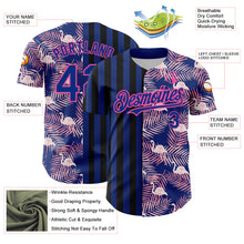 Laden Sie das Bild in den Galerie-Viewer, Custom Royal Pink-Black 3D Pattern Design Tropical Palm Leaves And Famingo Authentic Baseball Jersey
