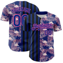Laden Sie das Bild in den Galerie-Viewer, Custom Royal Pink-Black 3D Pattern Design Tropical Palm Leaves And Famingo Authentic Baseball Jersey
