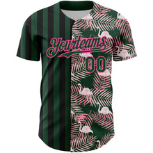 Load image into Gallery viewer, Custom Green Pink-Black 3D Pattern Design Tropical Palm Leaves And Famingo Authentic Baseball Jersey
