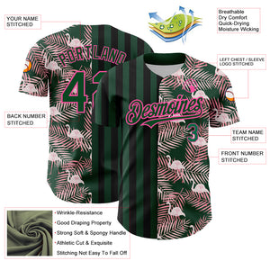 Custom Green Pink-Black 3D Pattern Design Tropical Palm Leaves And Famingo Authentic Baseball Jersey