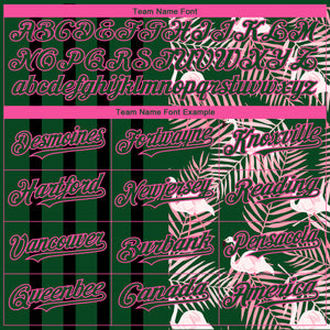 Custom Green Pink-Black 3D Pattern Design Tropical Palm Leaves And Famingo Authentic Baseball Jersey