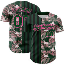 Load image into Gallery viewer, Custom Green Pink-Black 3D Pattern Design Tropical Palm Leaves And Famingo Authentic Baseball Jersey
