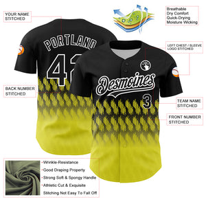 Custom Black Light Yellow-White 3D Pattern Design Lines Authentic Baseball Jersey