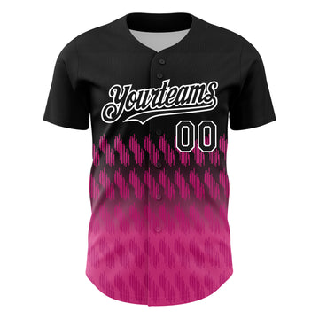 Custom Black Pink-White 3D Pattern Design Lines Authentic Baseball Jersey