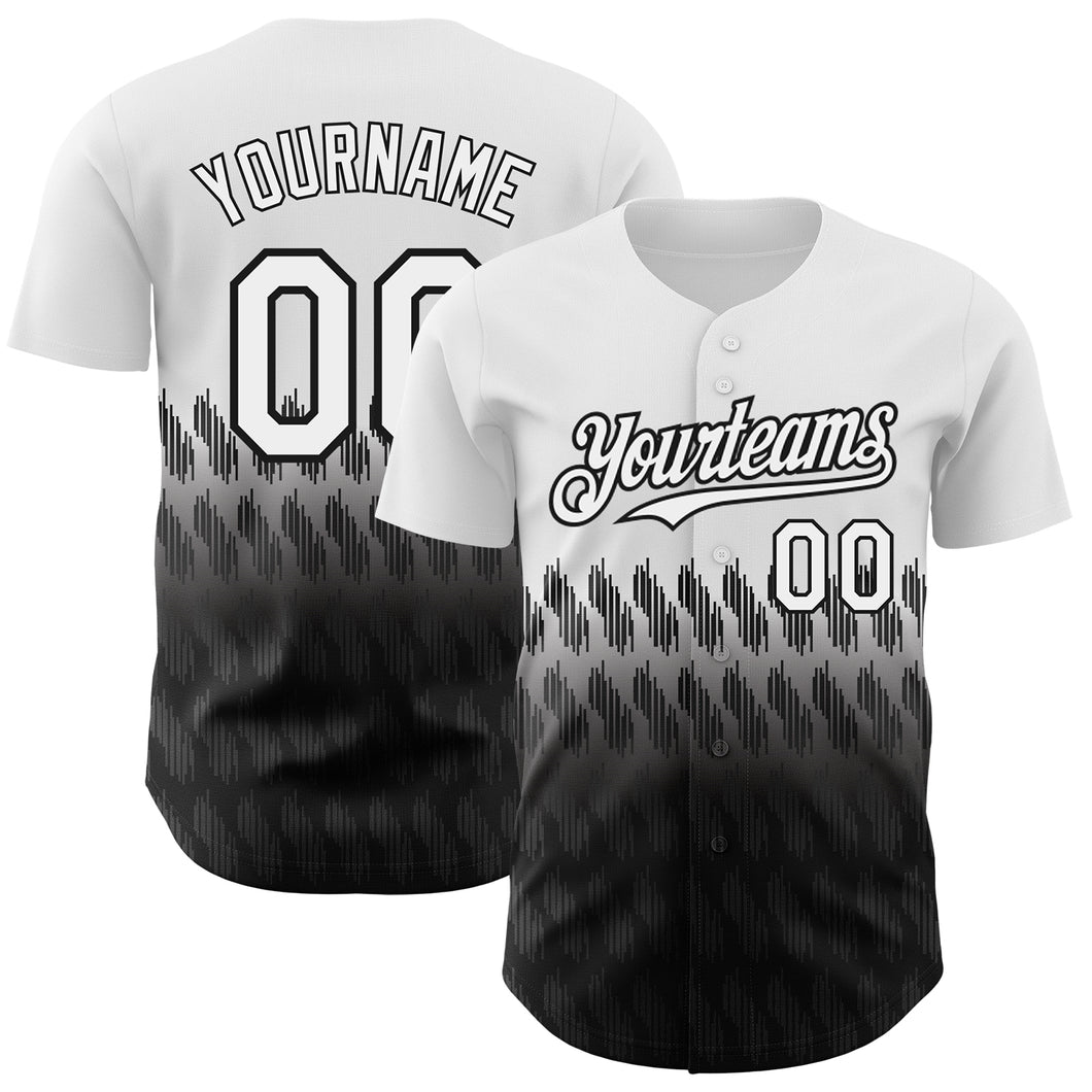 Custom White Black 3D Pattern Design Lines Authentic Baseball Jersey