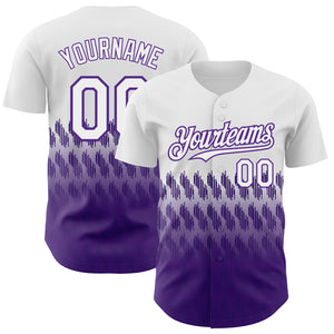 Custom White Purple 3D Pattern Design Lines Authentic Baseball Jersey