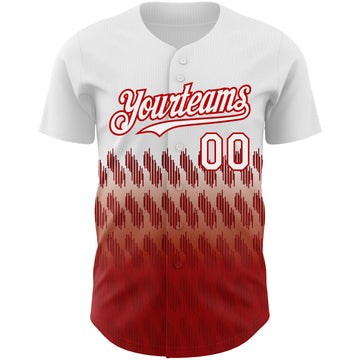 Custom White Red 3D Pattern Design Lines Authentic Baseball Jersey