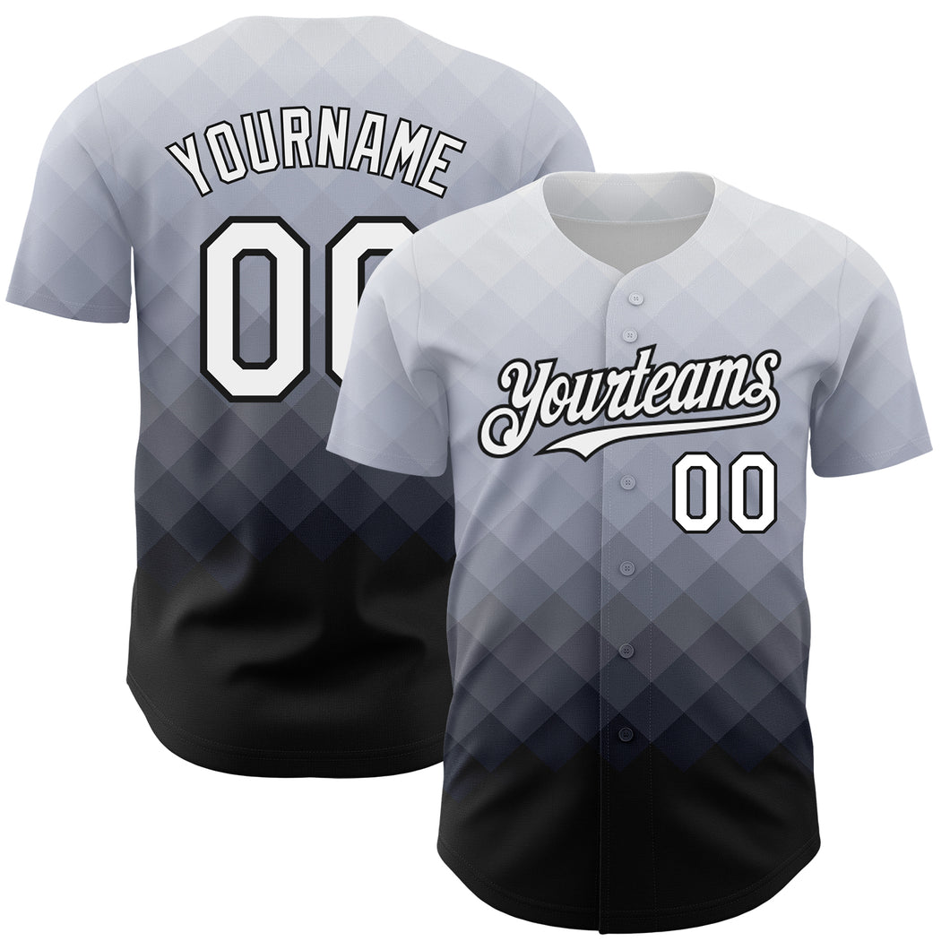 Custom Gray White-Black 3D Pattern Design Square Authentic Baseball Jersey