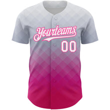 Charger l&#39;image dans la galerie, Custom Gray White-Pink 3D Pattern Design Square Authentic Baseball Jersey
