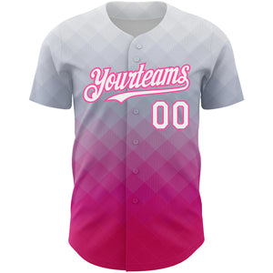 Custom Gray White-Pink 3D Pattern Design Square Authentic Baseball Jersey