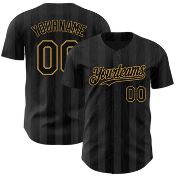 Custom Black Old Gold 3D Pattern Design Stripes Authentic Baseball Jersey