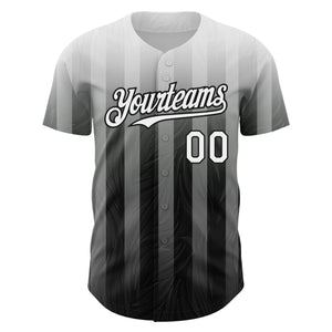 Custom Gray White-Black 3D Pattern Design Stripes Authentic Baseball Jersey