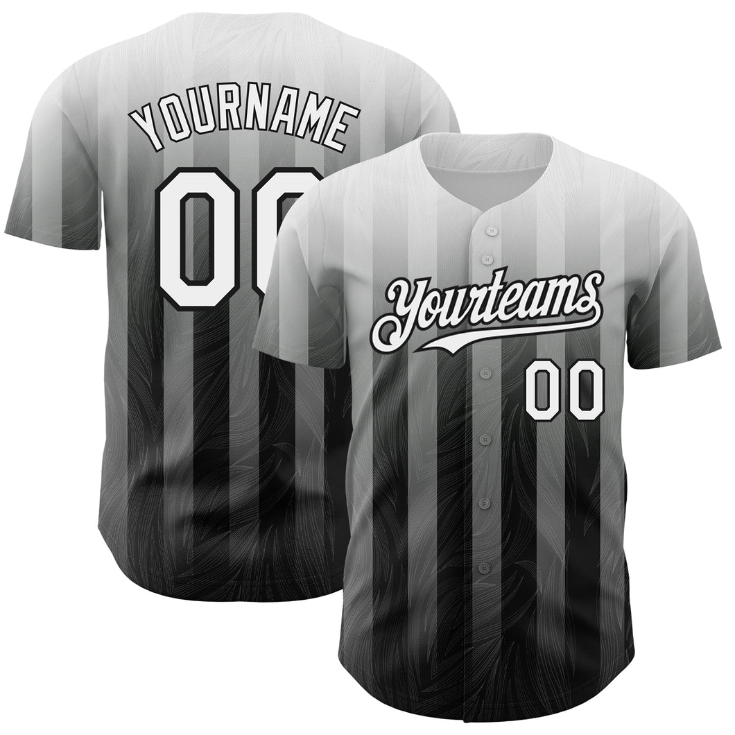 Custom Gray White-Black 3D Pattern Design Stripes Authentic Baseball Jersey