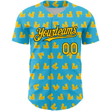 Charger l&#39;image dans la galerie, Custom Sky Blue Yellow-Black 3D Pattern Design Duck Authentic Baseball Jersey
