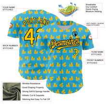 Charger l&#39;image dans la galerie, Custom Sky Blue Yellow-Black 3D Pattern Design Duck Authentic Baseball Jersey
