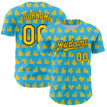 Charger l&#39;image dans la galerie, Custom Sky Blue Yellow-Black 3D Pattern Design Duck Authentic Baseball Jersey
