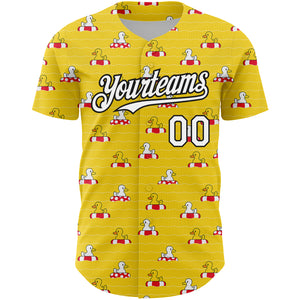 Custom Yellow White-Black 3D Pattern Design Duck Authentic Baseball Jersey