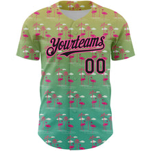 Charger l&#39;image dans la galerie, Custom Green Black-Pink 3D Pattern Design Tropical Hawaii Palm Trees And Flamingo Authentic Baseball Jersey
