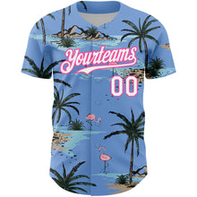 Загрузить изображение в средство просмотра галереи, Custom Light Blue White-Pink 3D Pattern Design Tropical Hawaii Palm Trees Authentic Baseball Jersey
