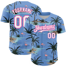 Charger l&#39;image dans la galerie, Custom Light Blue White-Pink 3D Pattern Design Tropical Hawaii Palm Trees Authentic Baseball Jersey
