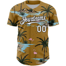 Загрузить изображение в средство просмотра галереи, Custom Old Gold White-Black 3D Pattern Design Tropical Hawaii Palm Trees Authentic Baseball Jersey
