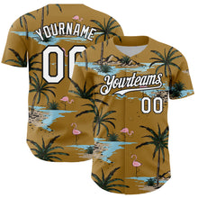 Charger l&#39;image dans la galerie, Custom Old Gold White-Black 3D Pattern Design Tropical Hawaii Palm Trees Authentic Baseball Jersey
