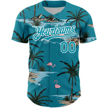 Laden Sie das Bild in den Galerie-Viewer, Custom Teal White 3D Pattern Design Tropical Hawaii Palm Trees Authentic Baseball Jersey
