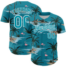 Charger l&#39;image dans la galerie, Custom Teal White 3D Pattern Design Tropical Hawaii Palm Trees Authentic Baseball Jersey
